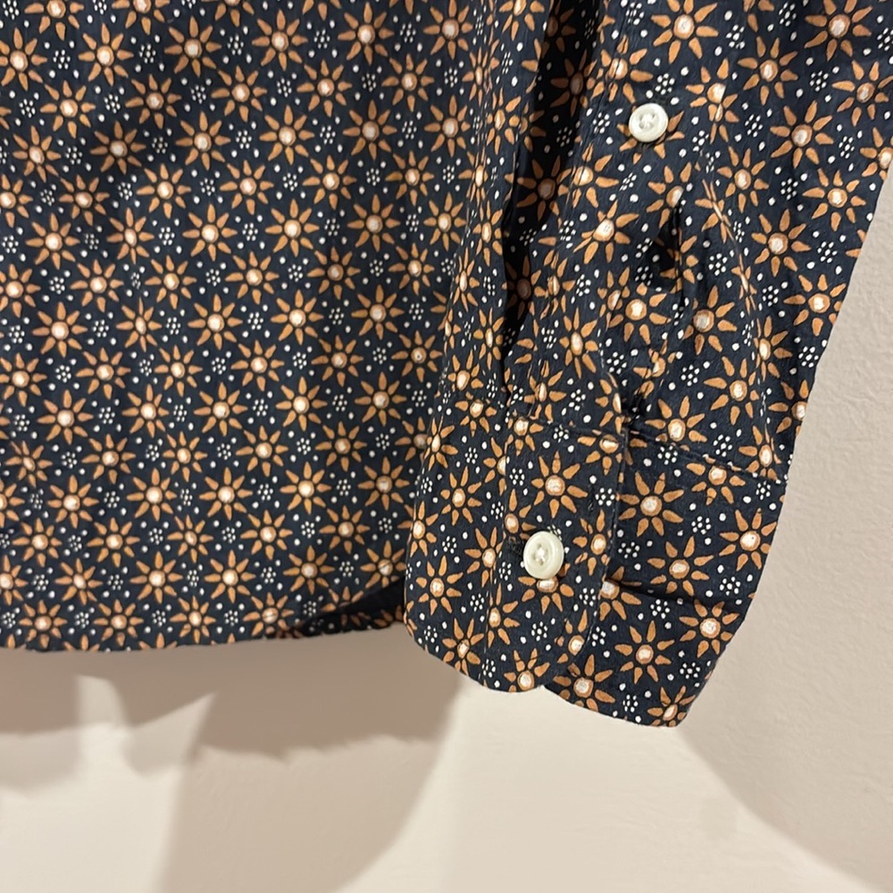 J. Crew Navy Button-Down Shirt with Tan Floral Print - Picture 8 of 10